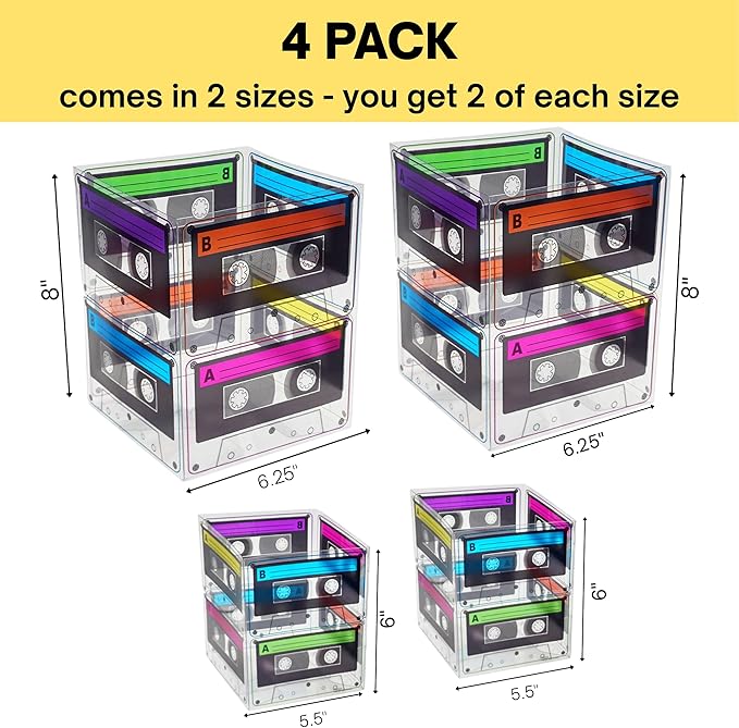 4E's Novelty Cassette Tape Bucket Centerpiece (8 Pack) 80s Party Supplies, 90's 80s Theme Birthday Party Decoration Cassette Tape Table Decor, Retro Hip Hop Pop Music Party for Adults & Kids