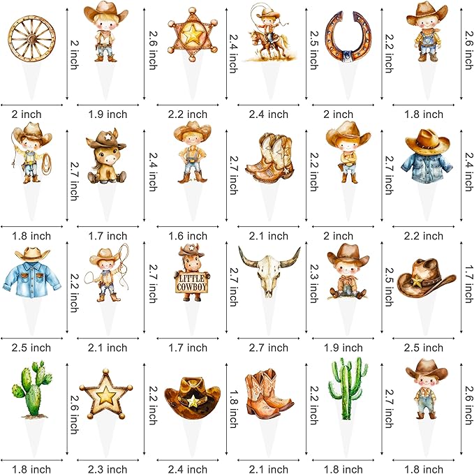 48pcs Western Cowboy Theme Cupcake Toppers for Boy Little Cowboy Baby Shower Cupcake Decorations for First Rodeo Birthday Party A Little Cowboy is On The Way Party Supplies