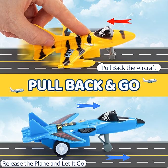 JOYIN 16 Pcs Pull Back Airplane Toys, Boys Plane Playset, Aircraft Incl Helicopter, Fighter, Bomber, Gifts for Toddler Kids 3+ Years Old, Easter Basket, Treasure Box Toys for Classroom