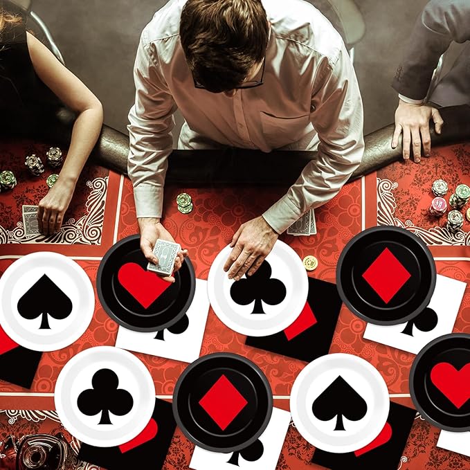 80Pcs Casino Decorations - Paper Plates, Napkins, Disposable Dessert Plates - Poker Party Tableware Set for Game Night, Casino Theme Birthday Party Supplies