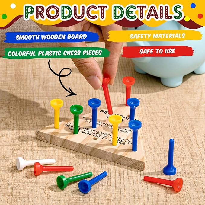 Zhanmai 3 Sets Wooden Triangle Peg, Educational Board, Travel Size, Operation Christmas Learning Puzzles (Chic)