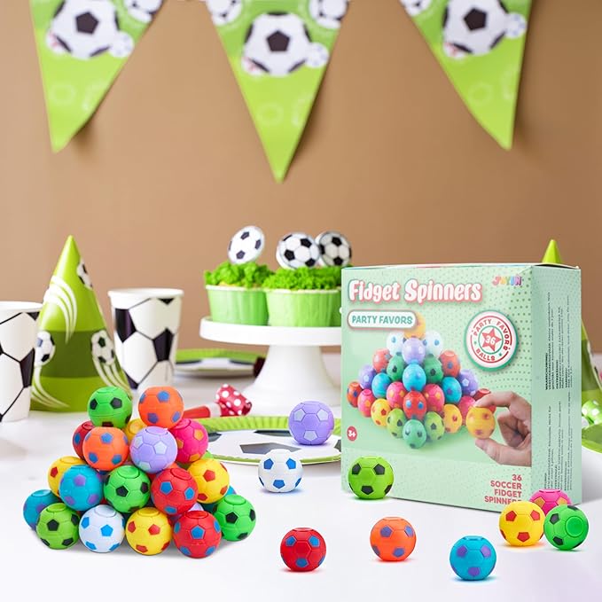 JOYIN 72 Pack Soccer Fidget Spinners for Kids, Soccer Party Favors, Fidget Toys Bulk, Stress Balls, Easter Egg Fillers Goodie Bag Stuffers for Birthday Party, Treasure Box for Classroom