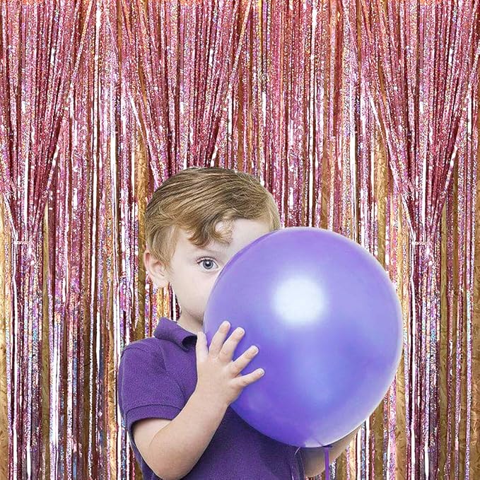 Pink Tinsel Foil Curtain Unicorn Party Supplies Fun Photo Booth Backdrop Props for Baby Shower Wedding Girls Birthday Iridescent Party Decorations(2 Packs, 3.2 * 6.5 Ft)