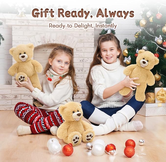 MorisMos 3 Pcs Teddy Bear Stuffed Animals, 13.8 Inch Smiling Teddy Bears Baby Shower Decoration Plush, Gifts for Boys Girls Kids, Nursery, Birthday, Party, Brown, Easter Basket Stuffer Toy