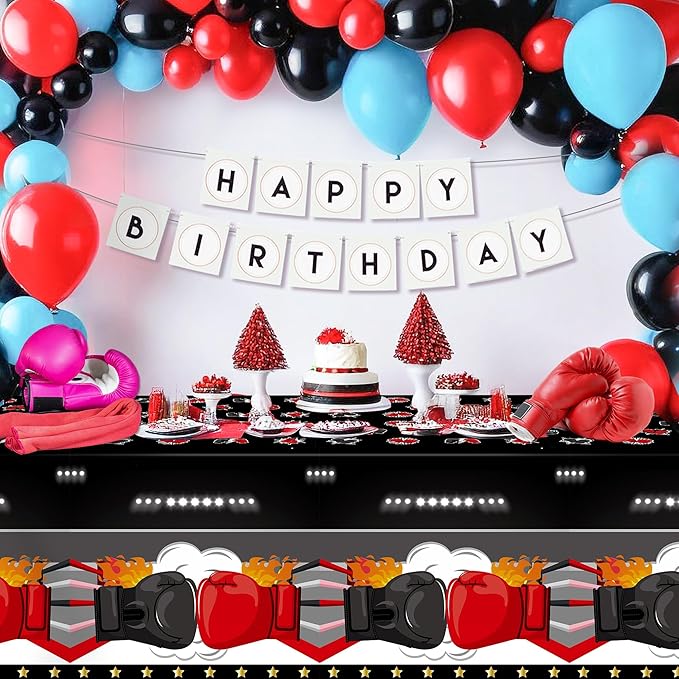 3Pcs Boxing Birthday Party Tablecloth - 87x 51 Inches Plastic Boxing Gloves Table Cover Disposable Fight Sports Table Cloth for Kitchen Picnic Match Birthday Party Decor Supplies