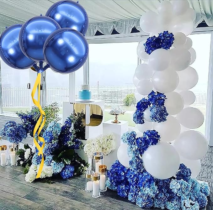 KALOR 10 Pcs 22 Inch Navy Blue Mylar Balloons, Large 4D Giant Round Foil Balloon Big Mirror Metallic Balloons for Birthday Party Baby Shower Gender Reveal Supplies