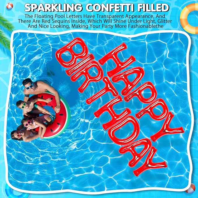 Shappy 20'' Happy Birthday Pool Large Floating Letter Balloons with Adhesive Dots Inflatable Pool Decorations for Summer Birthday Party