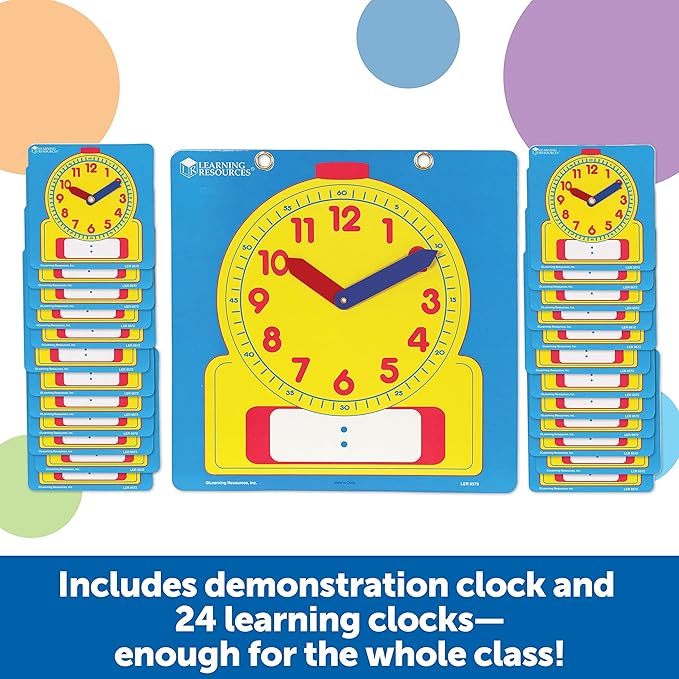 Learning Resources Write & Wipe Clocks Classroom Set - 25 Pieces, Ages 6+ Laminated Dry-Erase, Teaching Aids, Teacher Supplies, Learning Time