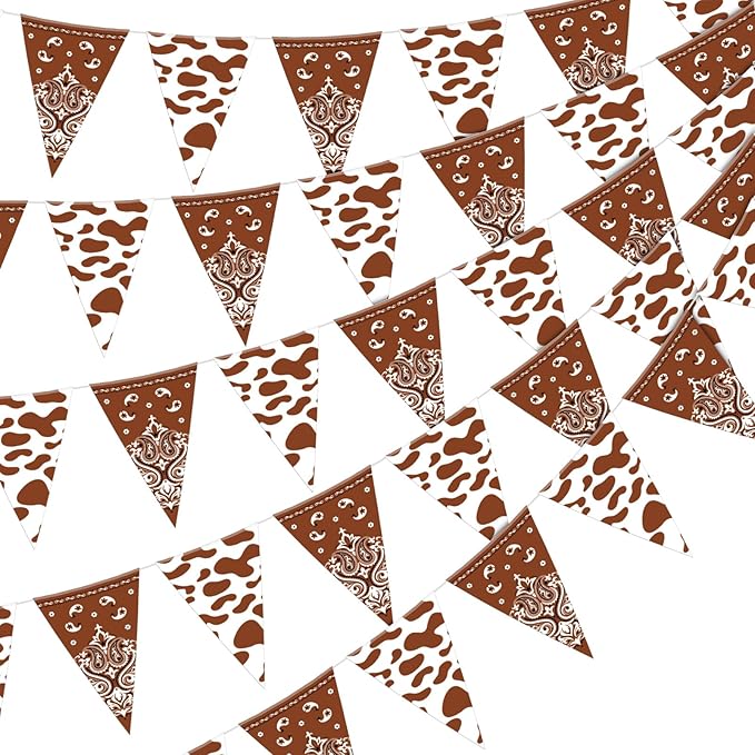 Boao 5 Pcs Cow Print Pennant Banners, Cow Print Pennant Banner Birthday Party Supplies for Western Cowboy Theme Decoration Baby Shower Animal Theme Party Holiday Decor, 7.4 x 10.8 Inch (Cowboy)
