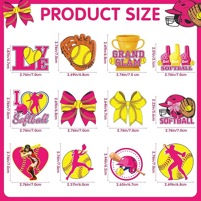 Softball Cupcake Toppers Decorations - 24 Pcs Sports Theme Birthday Cup Cake Topper Picks, Pink Yellow Baseball Sport Table Decor, Softball Holiday Party Supplies for Girls Kids Teens Women