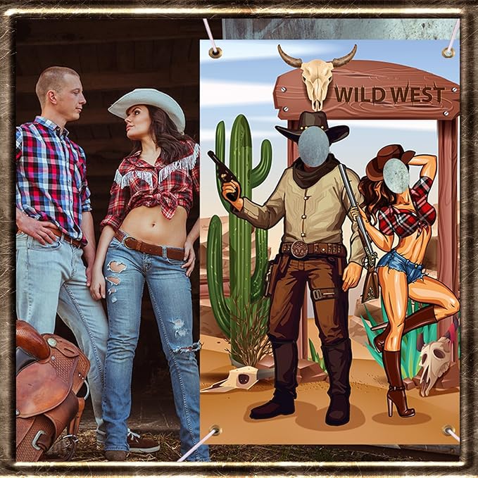 Tudomro 73 x 47 Inch Western Cowboy Backdrop Party Decorations Wild West Large Photo Booth Props Background Door Banner Cowboy Themed Funny Games Supplies for Birthday Party Men