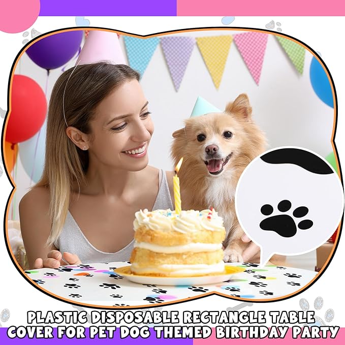 4 Pack Puppy Dog Pet Paw Print Plastic Tablecloth 54 x 108 Inches Purple Teal Pink Table Cover Paw Print Disposable Rectangle Table Cover for Pet Blue Dog Birthday Party Supplies