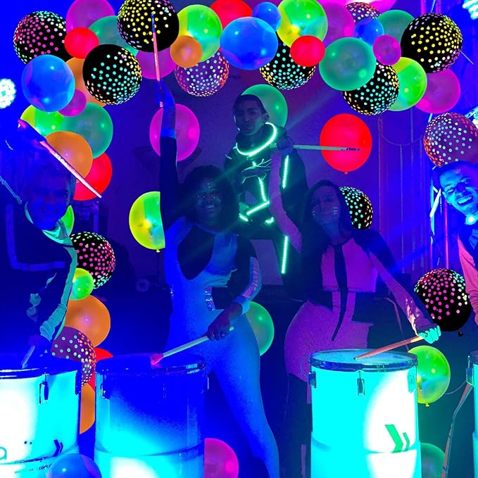 109 Pack UV Neon Balloons Black Light Balloons Glow in The Dark Balloon Blacklight Reactive Fluorescent Polka Dot Latex Balloon Assorted Colors Light Up Neon Party Supplies Glow Party Decorations