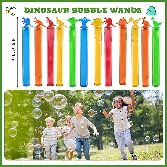 144 Pcs Dinosaur Party Favors for 12 Kids - Dino Birthday Party Supplies Include Bubble Wands, Hatching Eggs, Art Kit, Silicone Rings, Bracelets, Stickers