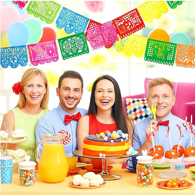 Boao 4 Packs 60 Feet Cinco De Mayo Party Decorations Mexican Banner Fiesta Plastic Papel Picado Banner Garland Dia De Los Muertos Day of The Dead Hanging Decor Mexican Fiesta Birthday Party Supplies