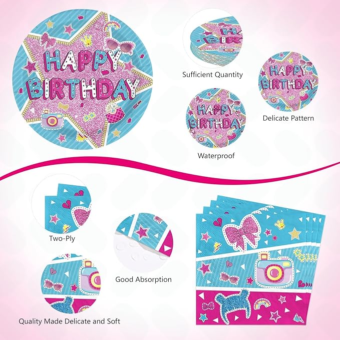 96 Pcs Surprise Dolls Party Supplies Surprise Birthday Plates and Napkins Doll Themed Tableware Set for Boy Girl Pink Blue Birthday Baby Shower Party Supplies, Serves 24