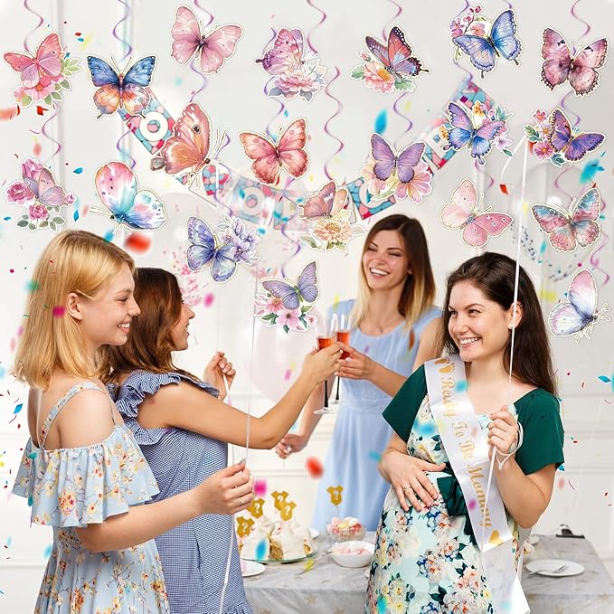 40Pcs Butterfly Hanging Swirl Decorations, Butterfly Hanging Ceiling Swirls, Spring Party Hanging Streamer for Butterfly Birthday Party Decor