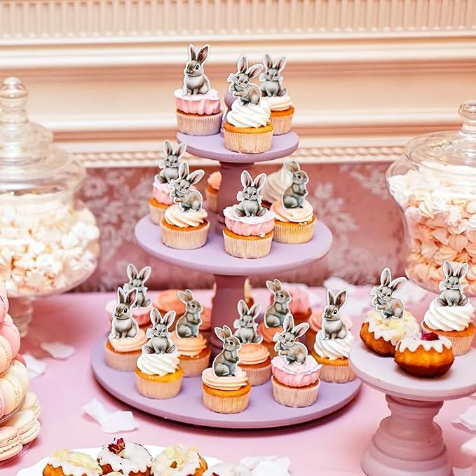 Ercadio 40 Pack Edible Cute Rabbit Cupcake Toppers Funny Bunny Cupcake Picks Realistic Rabbit Cupcake Toppers for Easter Day Theme Baby Shower Birthday Party Decor Supplies