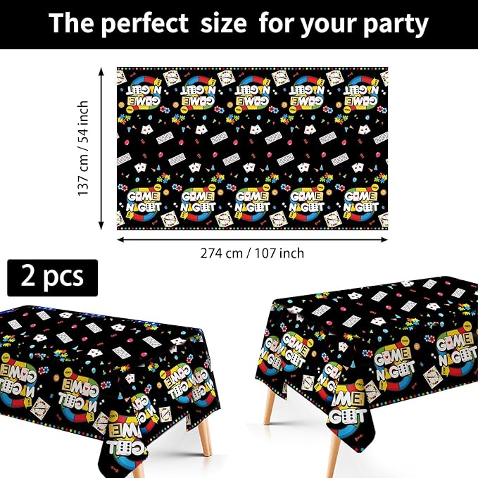 Grencian 98Pcs Family Game Night Party Decorations Game Night Plates Napkins Tablecloths Disposable Gaming Paper Tableware Set for Birthday Kids Adults Family Gaming Party Supplies, Serves 24