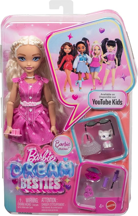 Barbie Dream Besties Malibu” Fashion Doll & Accessories, Posable with Blonde Hair & Makeup-Themed Toy Pieces