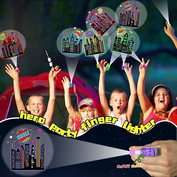 36Pcs Super Theme Hero LED Finger Lights Hero Party Favors Glow in the Dark Light Up Finger Lights City Themed Toys Bulk for Super Birthday Party Goodie Bag Stuffer Birthday Gifts Classroom Prize