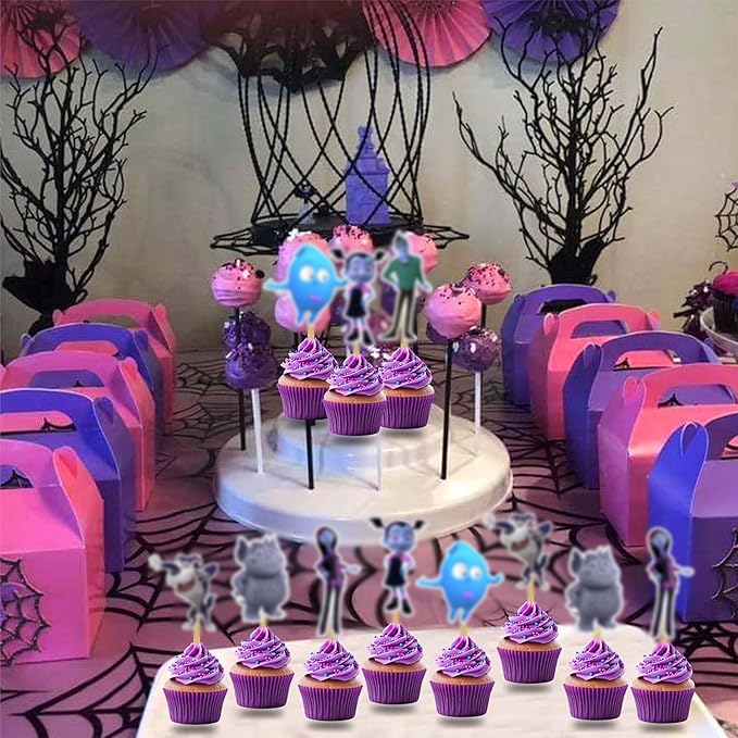 "Vamprina Cupcake Topper – Cute Cartoon Vampire Theme Birthday Party Decoration – Fun Cupcake Picks for Girls and Boys Birthday Celebrations, Halloween Parties, and Spooky-Themed Events"