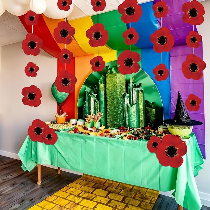 Preboun 20 Pcs Wizard Party Hanging Red Poppy Flowers Decorations, Artificial Poppy Flowers Banner Ceiling Decor for Classroom Wizard Birthday Shower Party Favor Supplies(Red,Flower)