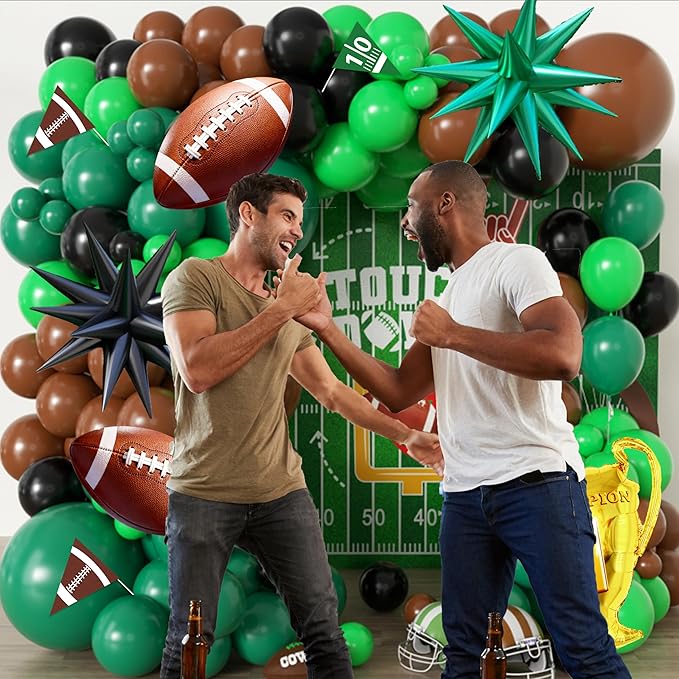Football Balloon Arch Kit,Football balloons for Birthday Decorations,Green and Brown Balloons Big Football Foil Balloons Party Supplies for boys