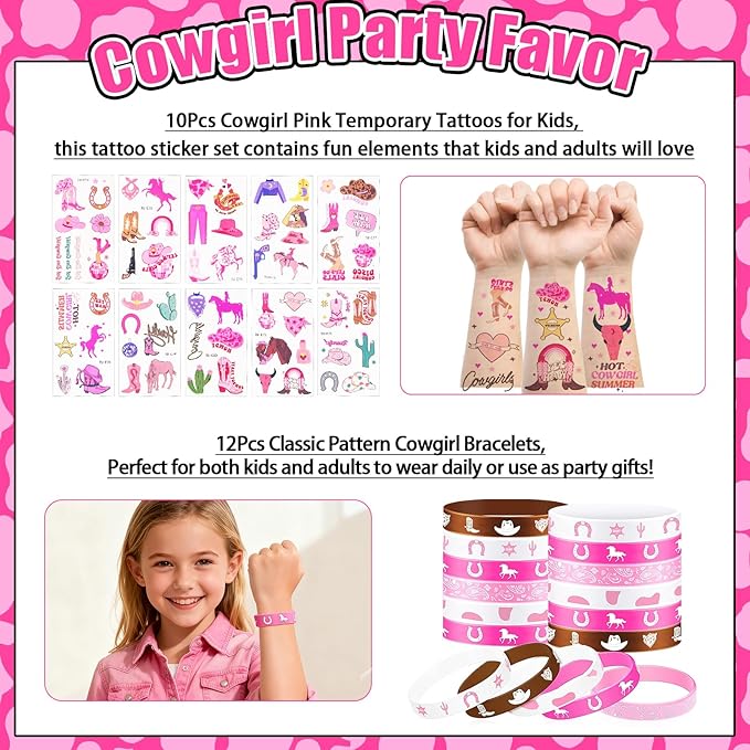 Cowgirl Party Favors Pack - For 12Guests | Pink Goodie Bag Stuffers for Kids Girls' Birthday | Galentines | Pinata Filler & Classroom Rewards