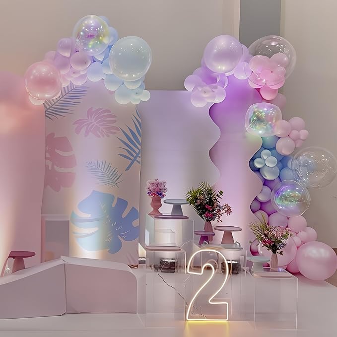 Pink Blue Purple Balloons Arch Kit Iridesent Balloons Clear Balloon Pastel Pearl Pink Purple Lavender Blue Balloon Garland for Girl Gender Reveal Hawaii Birthday Baby Shower Mermaid Party Decor