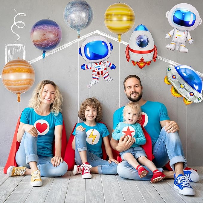 16 Pieces Galaxy Space Balloons - Large Outer Themed Decorations Rocket Spaceship Astronaut Planet Foil Balloons for Kids Birthday Baby Shower Party Supplies