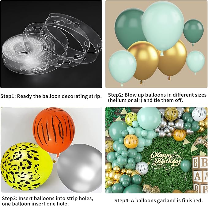 Sage Green Balloon Garland Arch Kit, Sage Green Metallic Gold and Silver Jungle Animal Pattern Latex Balloons for Baby Shower Wedding Birthday Graduation Bachelorette Party Decoration