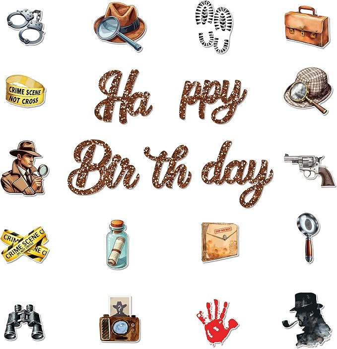 CC HOME 3Pcs Detective Happy Birthday Banner Magnifying Glass Camera Party Hanging Banner Detective Theme Birthday Bridal Wedding Baby Shower Boys Girls Kids Home Classroom Party Supplies Decorations