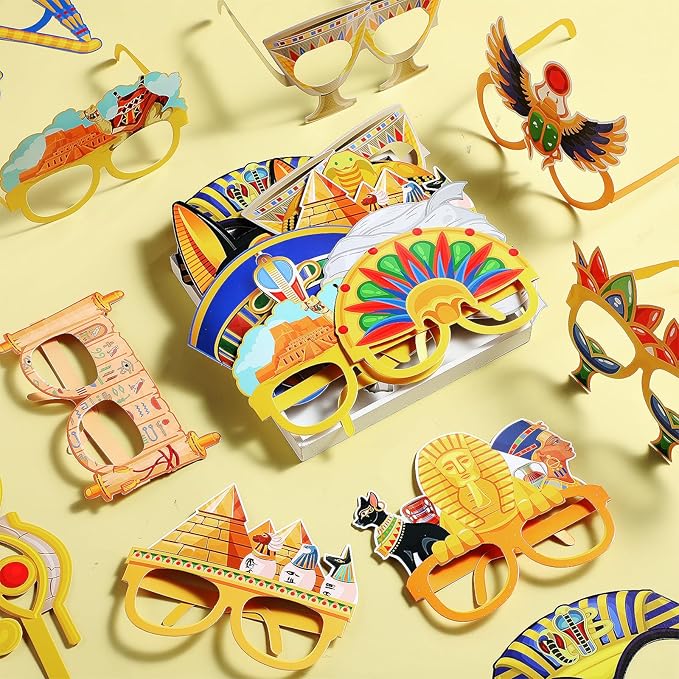 Pajean 32 Pcs Ancient Egyptian Decor Egypt Theme Eyeglasses Paper Glasses Frame Ancient Egypt Photo Booth Props Decorations Party Favors for Egyptian Birthday Party Supplies