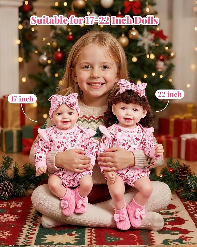 BABESIDE 3PCS Reborn Baby Doll Clothes for 17-22 Inch Dolls, Baby Doll Outfit Accessories with Floral Pattern fit Reborn Baby Dolls Girl Boy, Pink