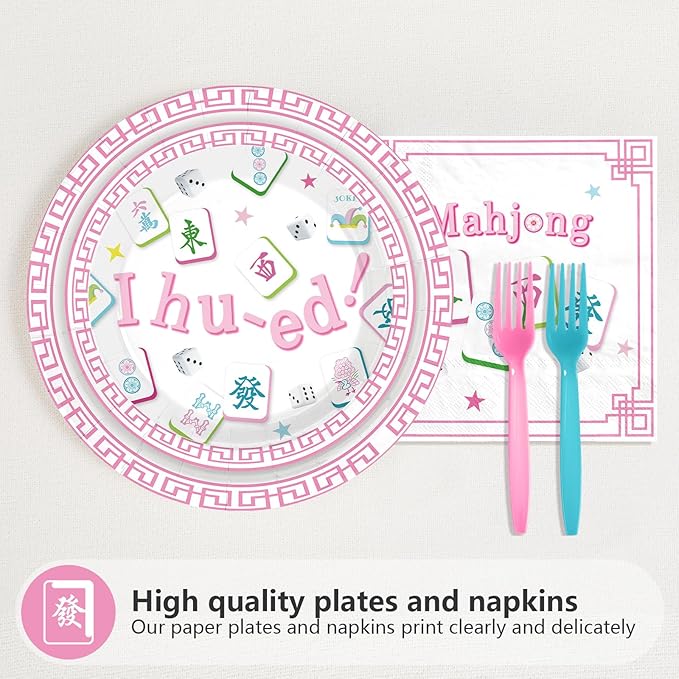 96Pcs Mah-jong Party Supplies Mah Jong Plates and Napkins Mah-jongg Chinese Game Tableware Set for Asian-Themed Gatherings Game Nights Bridal Showers Birthday Party Supplies Serves 24