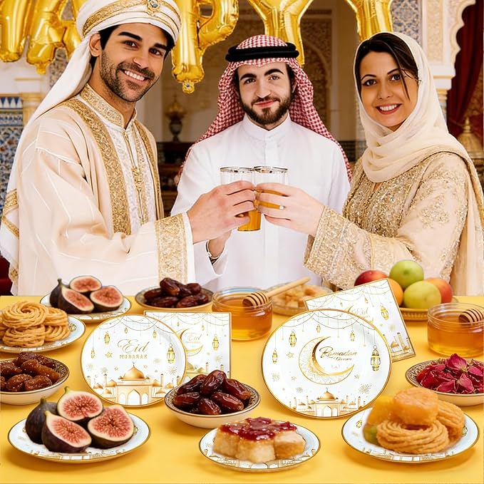 180pcs Ramadan Eid Mubarak Party Supplies,Eid Mubarak Plates and Napkins Set,for Ramadan Party Decorations, Serve 60 Guest