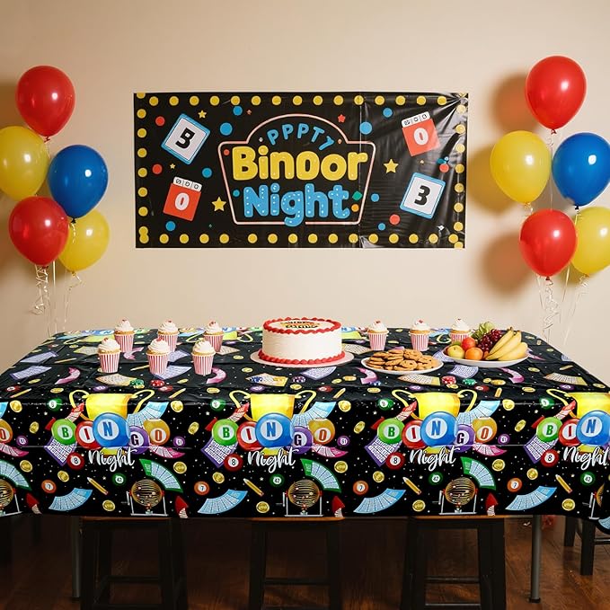 4 Pack Bingo Party Tablecloth Decoration - Bingo Party Decorative, Bingo Night Tablecover Table Cloth, for Game Night Supplies (51 x 86 Inches)