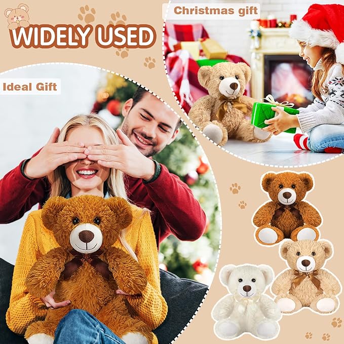 Zhanmai 18 Pcs 14 Inch Bears Stuffed Animal Bulk Gifts Plush Bear Toys for Birthday Baby Shower Graduation Party Favor(Light Brown, Dark Brown, White)
