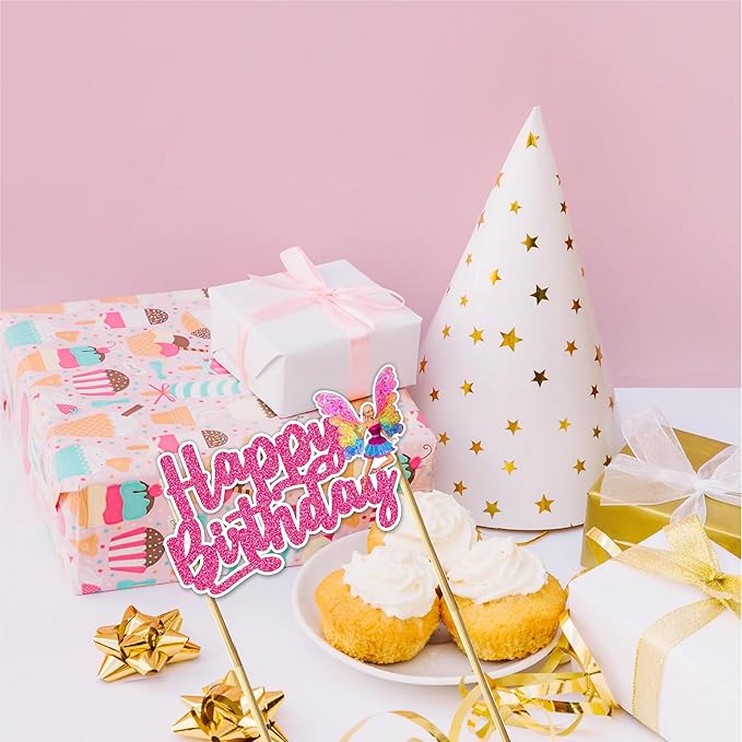 Barbe Happy Birthday Cake Topper - Glam Fashion Doll Theme Design, Stylish Pink Party Cake Decoration for Birthday Celebration, Trendy Dessert Table Display, Photo Prop, Cake Centerpiece