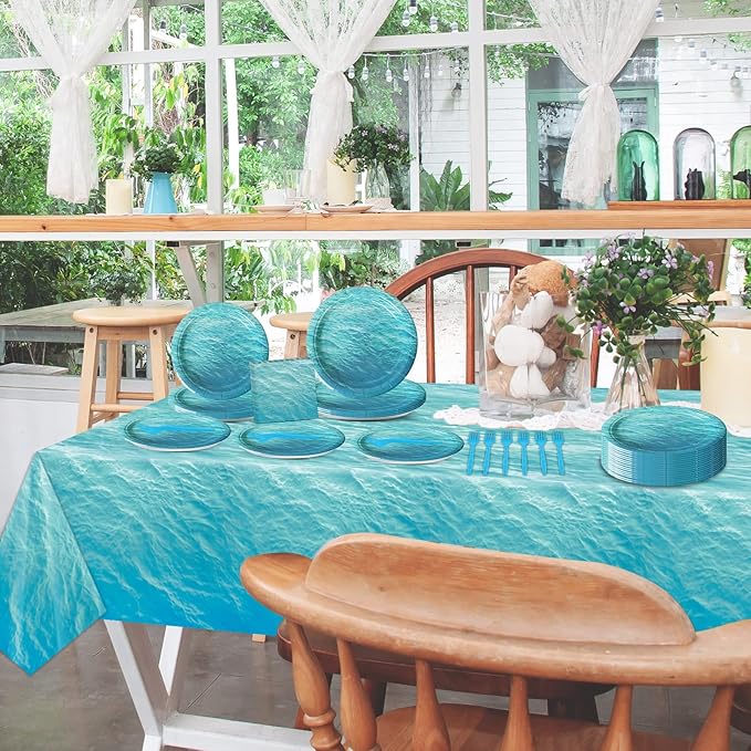 gisgfim 98 Pcs Ocean Sea Party Supplies Ocean Waves Party Plates Ocean Sea Party Tablecloth Ocean Theme Party Decorations for Adults Ocean Sea Tableware Paper Forks Napkins Plates for 24 Guests