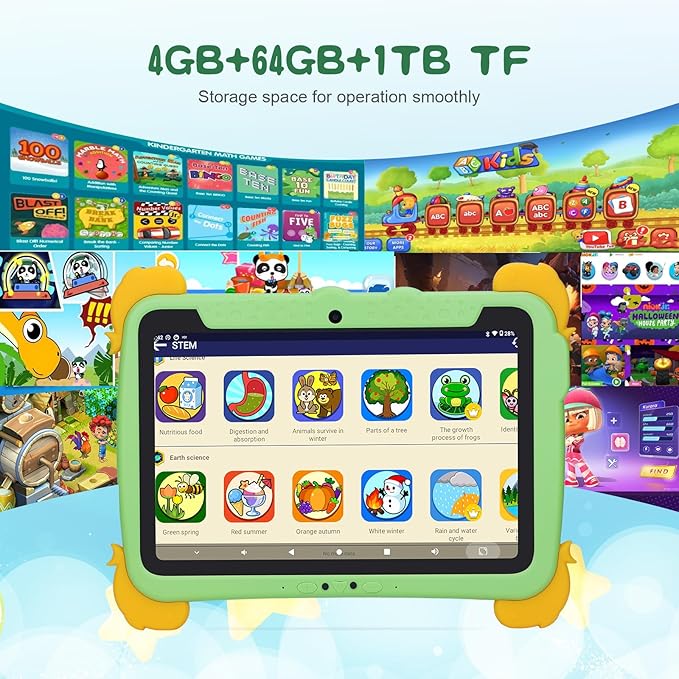 C idea 10.1 inch Kids Tablets,Android 13 Tablet for Kids,Children Tablet 4GB RAM+64GB ROM(1TB TF), FHD IPS Screen,5 Hours Battery,5G WiFi,Great Gift for Toddler(Green)