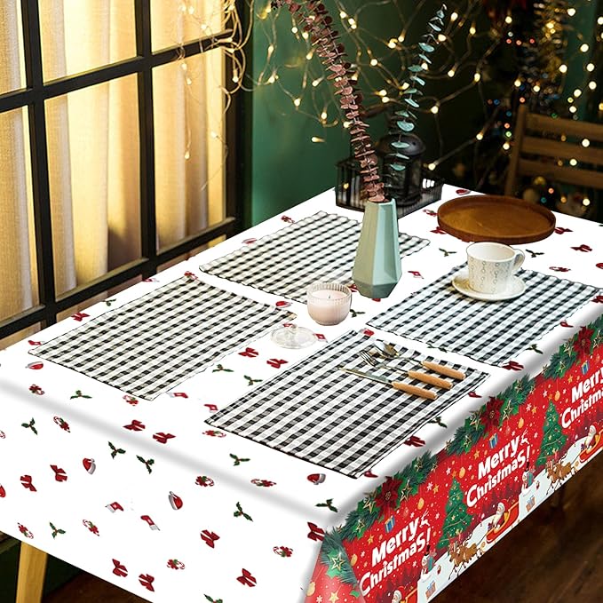 4 Pack Christmas Table Cloth Christmas Party Tablecloth Xmas Party Decoration Christmas Party Table Cover Xmas Table Cover with Christmas Tree and Snowflake 51 X 86 in