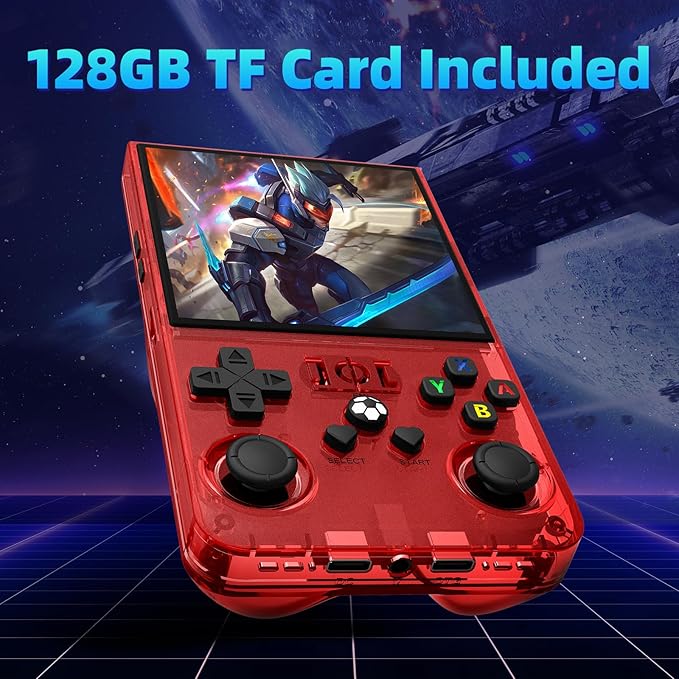 R36MAX Retro Handheld Game Console,128GB Open Source System Support 30+ Emulator Console,4.0 Inch IPS Screen Retro Gaming Console,4000mAh Battery,Portable Video Game Console for Christmas (Red)