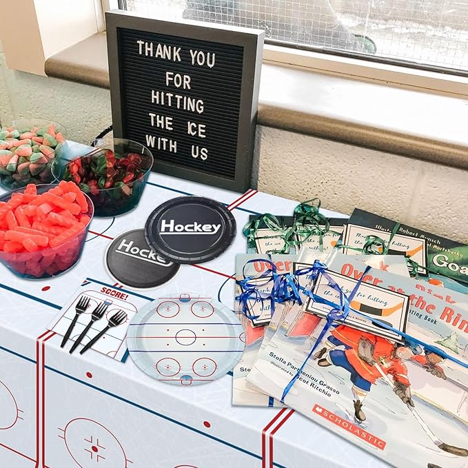Hockey Birthday Decorations - 81Pcs Ice Hockey Tableware, Disposable Hockey Theme Plates, Napkins, Tablecloth for Kids Fans Sports Hockey Birthday Party Supplies, Serve 20