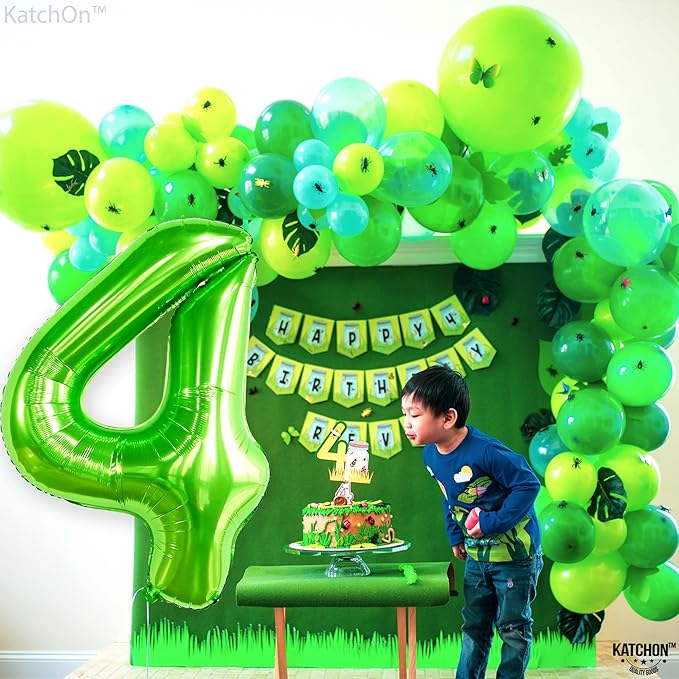 KatchOn, Light Green Number 4 Balloons - 40 Inch | Green 4 Balloon Number for Birthday Party Decorations | Lime Green Balloon for Dinosaur Birthday Decorations 4 Year Old Boy | Anniversary Decoration