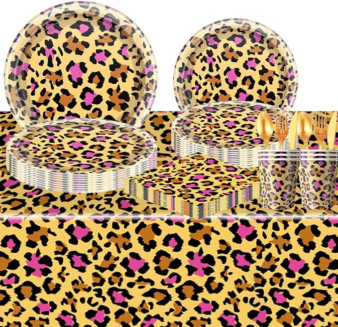 Leopard Print Party Decorations,Jungle Animal theme Decorations Include Tableware Cheetah Print Party Tableware Animal Cheetah Print Birthday Party Supplies