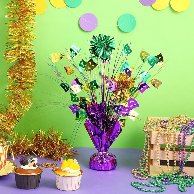 Capoda 3 Pcs Mardi Gras Table Centerpieces Metallic Plastic Carnival Decoration Centerpiece Glitter Foil Masquerade Party Table Decor for Carnival Festival Home Table Party Supplies Decor