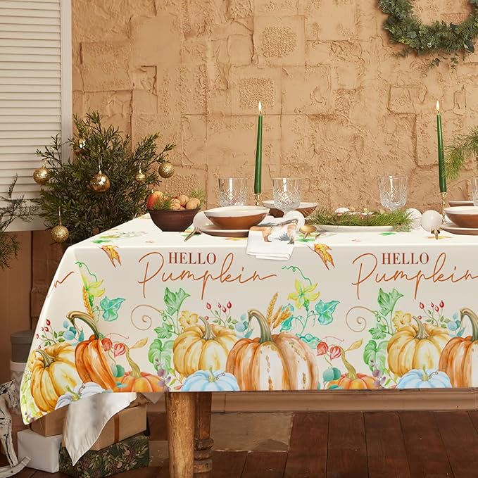 3 Pcs Fall Pumpkin Tablecloths, 54 * 108 Inch Thanksgiving Table Cover, Watercolor Pumpkin Maple Leaf Plastic Tablecloths for Fall Party, Thanksgiving Decorations