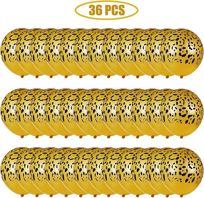 Gejoy 36 Pcs Cheetah Balloons Gold Leopard Print Balloons 12 Inch Spots Latex Leopard Jungle Animal Decorations for Cheetah Zoo Theme Birthday Party Supplies